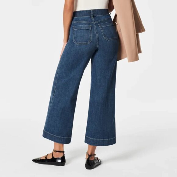 Spanx NWT Cropped Wide Leg Jean Shaded Blue - Size Large - Picture 2 of 15